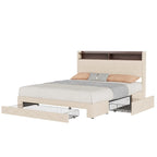 Javlergo Bed Frame with 4 Storage Drawers & Charging Station, Upholstered Platform Bed with Storage Headboard and LED Light
