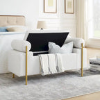 GDFStudio - Harper Linen Upholstered Storage Bench with Cylindrical Arms and Gold Metal Legs