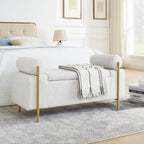 GDFStudio - Harper Linen Upholstered Storage Bench with Cylindrical Arms and Gold Metal Legs