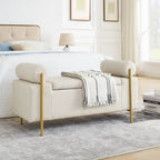 GDFStudio - Harper Linen Upholstered Storage Bench with Cylindrical Arms and Gold Metal Legs