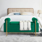GDFStudio - Harper Linen Upholstered Storage Bench with Cylindrical Arms and Gold Metal Legs