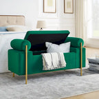 GDFStudio - Harper Linen Upholstered Storage Bench with Cylindrical Arms and Gold Metal Legs