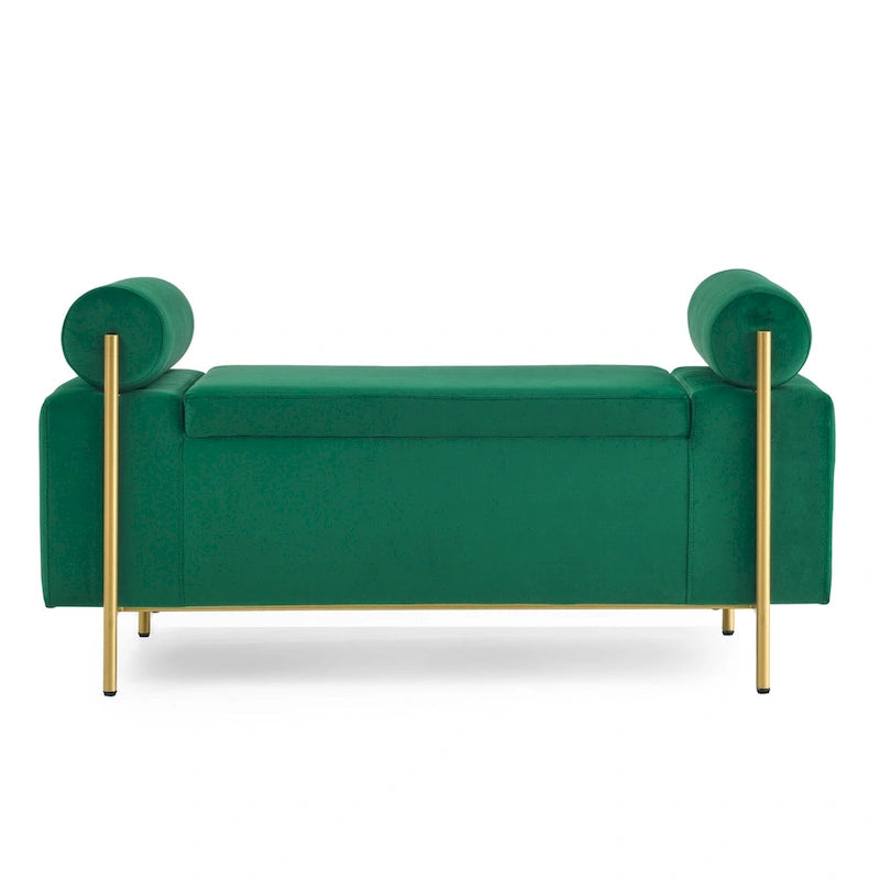 GDFStudio - Harper Linen Upholstered Storage Bench with Cylindrical Arms and Gold Metal Legs