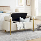 GDFStudio - Harper Linen Upholstered Storage Bench with Cylindrical Arms and Gold Metal Legs