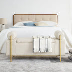 GDFStudio - Harper Linen Upholstered Storage Bench with Cylindrical Arms and Gold Metal Legs