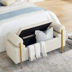 GDFStudio - Harper Linen Upholstered Storage Bench with Cylindrical Arms and Gold Metal Legs