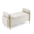 GDFStudio - Harper Linen Upholstered Storage Bench with Cylindrical Arms and Gold Metal Legs