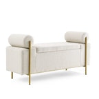 GDFStudio - Harper Linen Upholstered Storage Bench with Cylindrical Arms and Gold Metal Legs