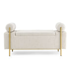 GDFStudio - Harper Linen Upholstered Storage Bench with Cylindrical Arms and Gold Metal Legs