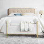 GDFStudio - Harper Linen Upholstered Storage Bench with Cylindrical Arms and Gold Metal Legs
