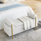 GDFStudio - Harper Linen Upholstered Storage Bench with Cylindrical Arms and Gold Metal Legs