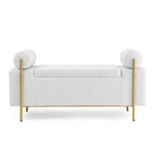 GDFStudio - Harper Linen Upholstered Storage Bench with Cylindrical Arms and Gold Metal Legs
