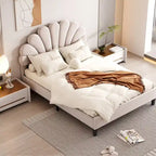 Classic Full Size Platform Bed Soft Velvet Upholstered Bed Frame with Flower Pattern Headboard, NO Box Spring Required