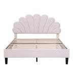 Classic Full Size Platform Bed Soft Velvet Upholstered Bed Frame with Flower Pattern Headboard, NO Box Spring Required
