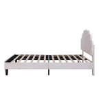 Classic Full Size Platform Bed Soft Velvet Upholstered Bed Frame with Flower Pattern Headboard, NO Box Spring Required