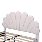 Classic Full Size Platform Bed Soft Velvet Upholstered Bed Frame with Flower Pattern Headboard, NO Box Spring Required