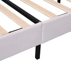 Classic Full Size Platform Bed Soft Velvet Upholstered Bed Frame with Flower Pattern Headboard, NO Box Spring Required