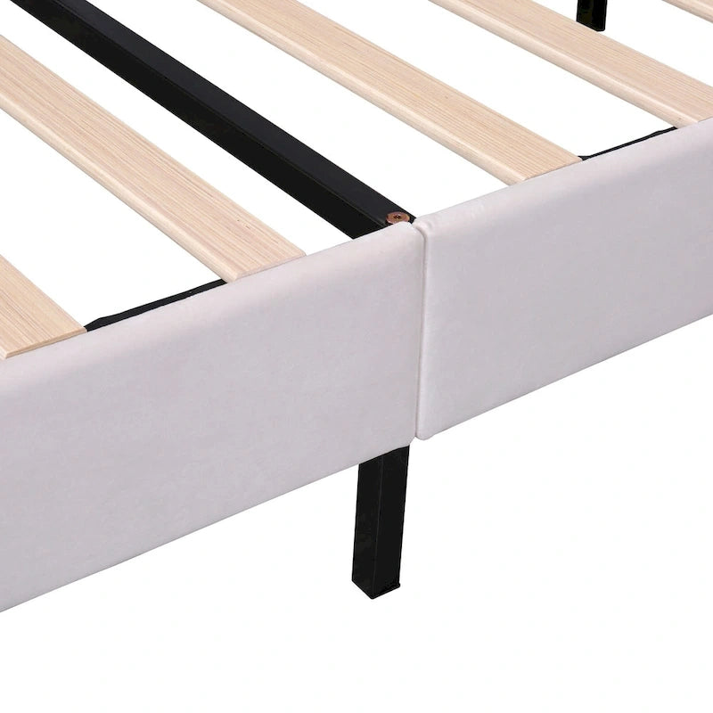 Classic Full Size Platform Bed Soft Velvet Upholstered Bed Frame with Flower Pattern Headboard, NO Box Spring Required