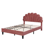 Classic Full Size Platform Bed Soft Velvet Upholstered Bed Frame with Flower Pattern Headboard, NO Box Spring Required