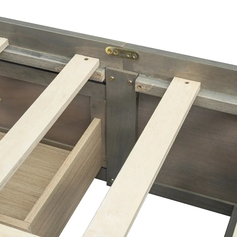 Queen Size Platform Bed with 6 Storage Drawers, Antique White