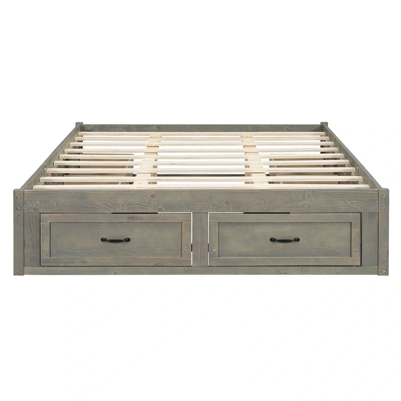 Queen Size Platform Bed with 6 Storage Drawers, Antique White