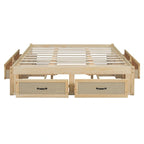 Queen Size Platform Bed with 6 Storage Drawers, Antique White