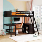 Full size Loft Bed with Shelves and Desk, Wooden Loft Bed with Desk