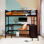 Full size Loft Bed with Shelves and Desk, Wooden Loft Bed with Desk