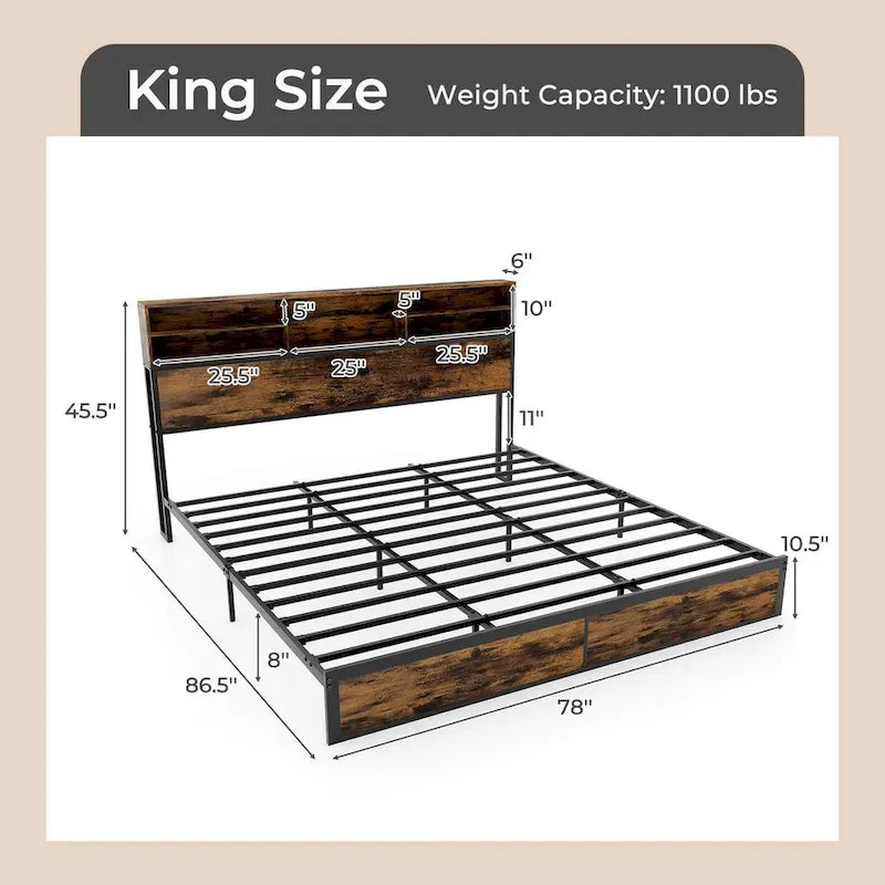 Costway Twin/Full/Queen/King Bed Frame with Charging Station Storage