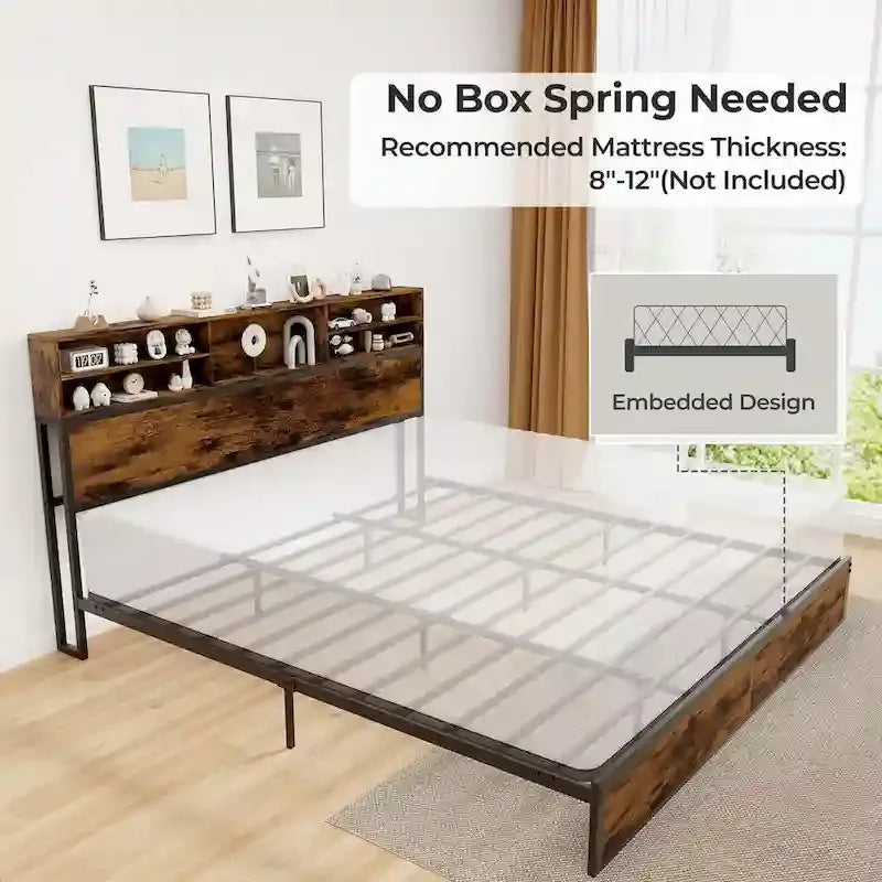 Costway Twin/Full/Queen/King Bed Frame with Charging Station Storage