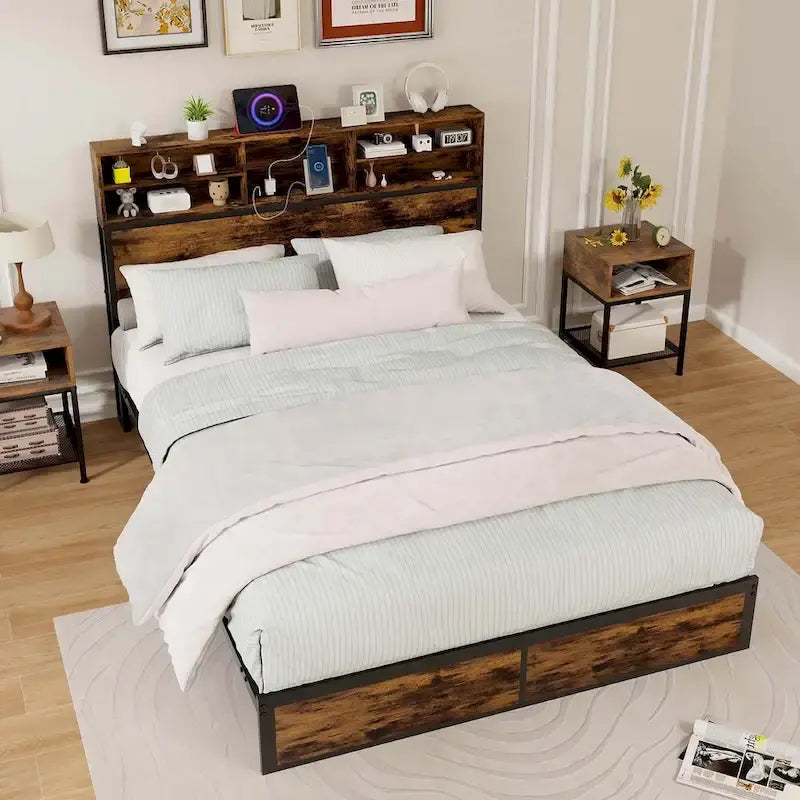Costway Twin/Full/Queen/King Bed Frame with Charging Station Storage
