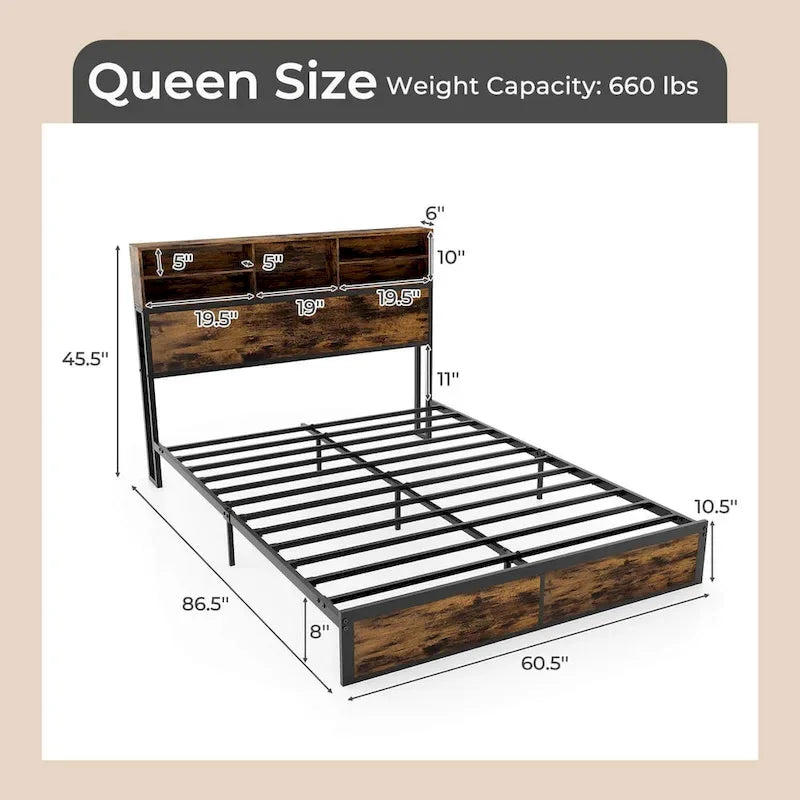 Costway Twin/Full/Queen/King Bed Frame with Charging Station Storage