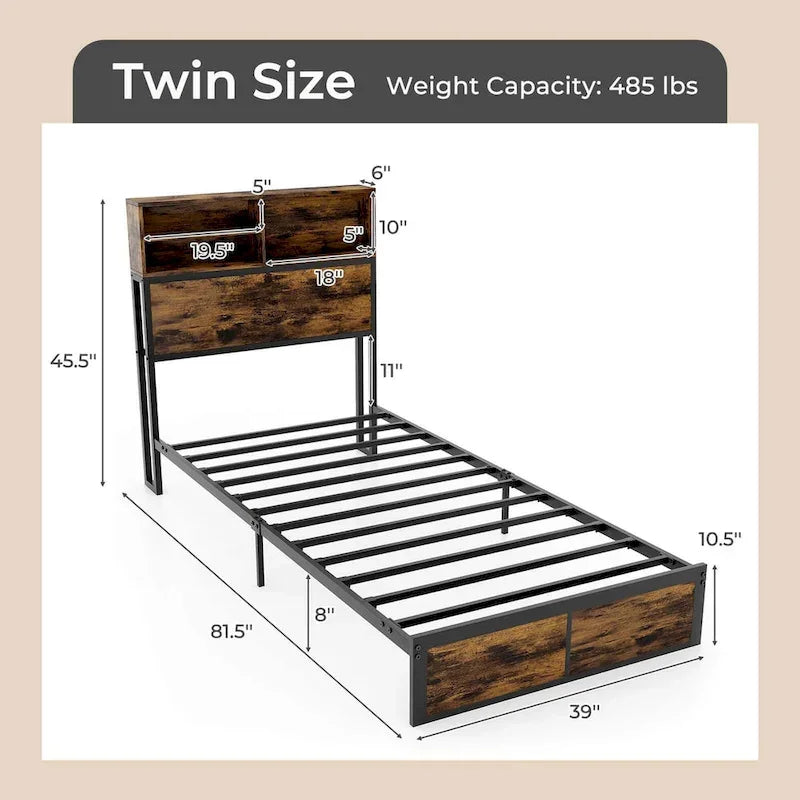 Costway Twin/Full/Queen/King Bed Frame with Charging Station Storage