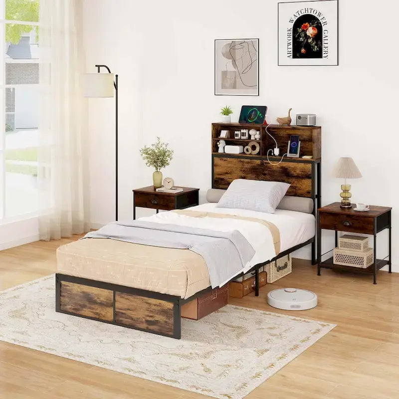 Costway Twin/Full/Queen/King Bed Frame with Charging Station Storage