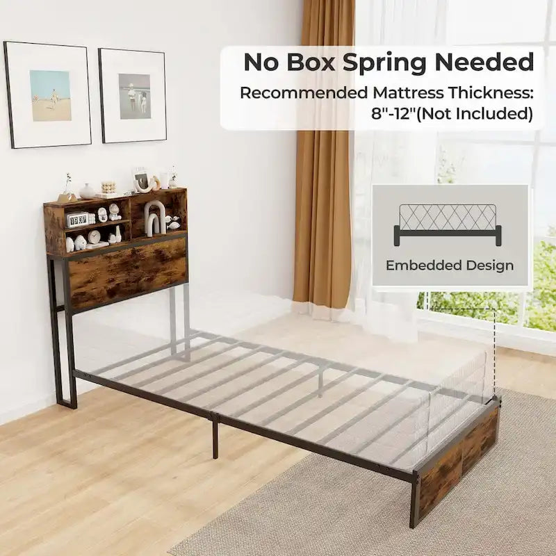 Costway Twin/Full/Queen/King Bed Frame with Charging Station Storage