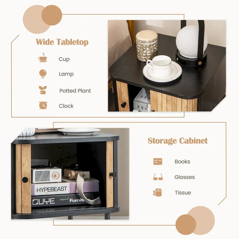 Costway Sliding Door Nightstand Mid-century Modern Storage End Table