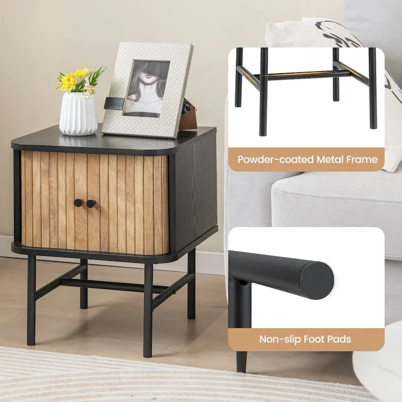 Costway Sliding Door Nightstand Mid-century Modern Storage End Table