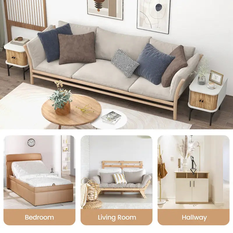 Costway Sliding Door Nightstand Mid-century Modern Storage End Table