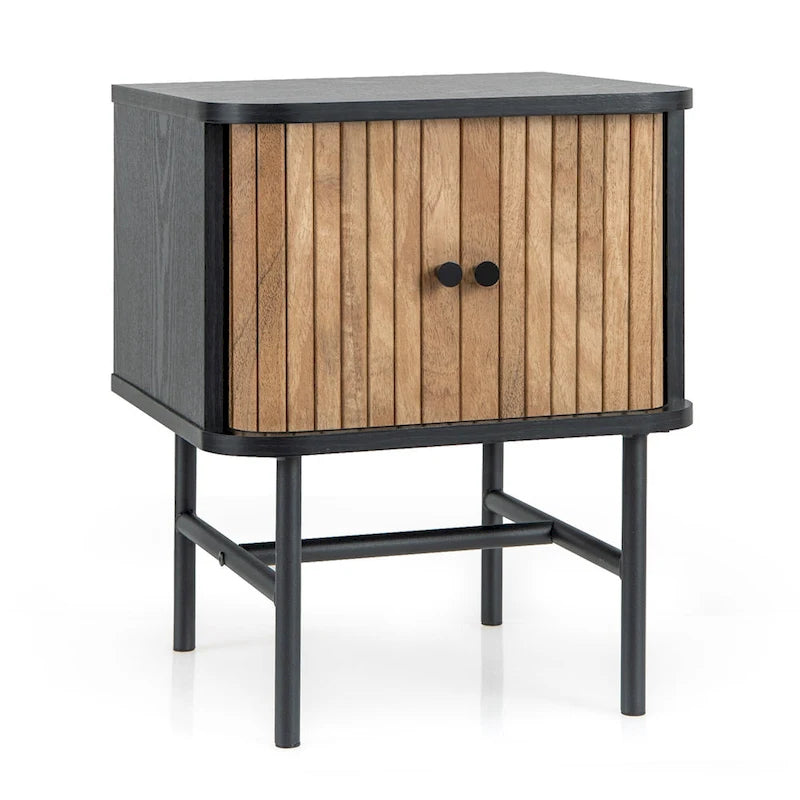 Costway Sliding Door Nightstand Mid-century Modern Storage End Table