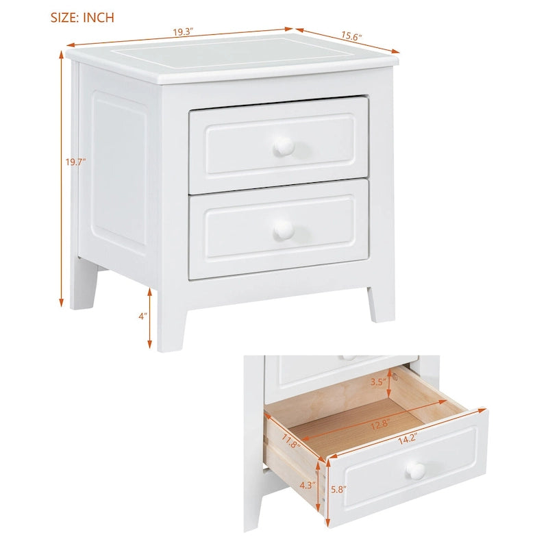 Roomfitters 2-Drawer Nightstand for Bedroom, Mid-Century Retro Bedside Table with Classic Design