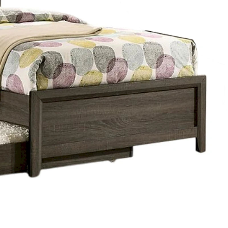 Meli Twin Size Bed, Button Tufted Upholstery, Dark Gray Solid Wood
