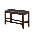 Wooden Counter Height Bench with Leatherette Seat, Brown and Black