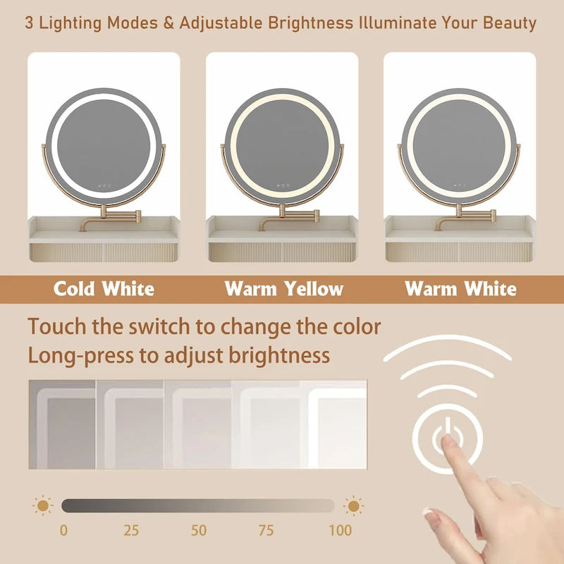 3 in 1 Vanity Desk With mirror and light