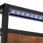 King Size Modern Metal Platform Bed with Wooden Headboard and LED Lights for Bedroom