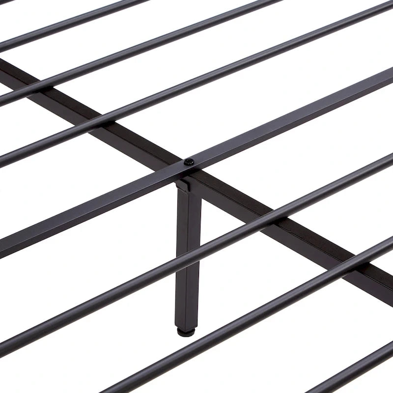 King Size Modern Metal Platform Bed with Wooden Headboard and LED Lights for Bedroom