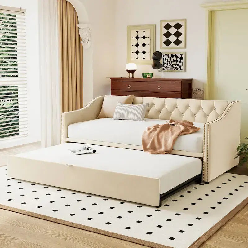 Modern Twin Size Daybed with Pop Up Trundle