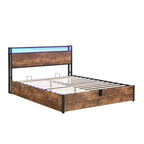 Wooden Platform Bed with Bookcase Headboard,Charging Station and LED Lights