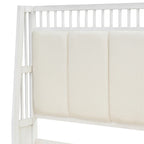 White Queen Size Wooden Platform Bed with Upholstered Headboard and 2 Drawers