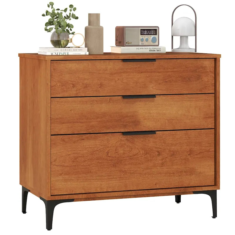 Gymax 3-Drawer Dresser w/ Metal Support Legs & Anti-tipping Kit for