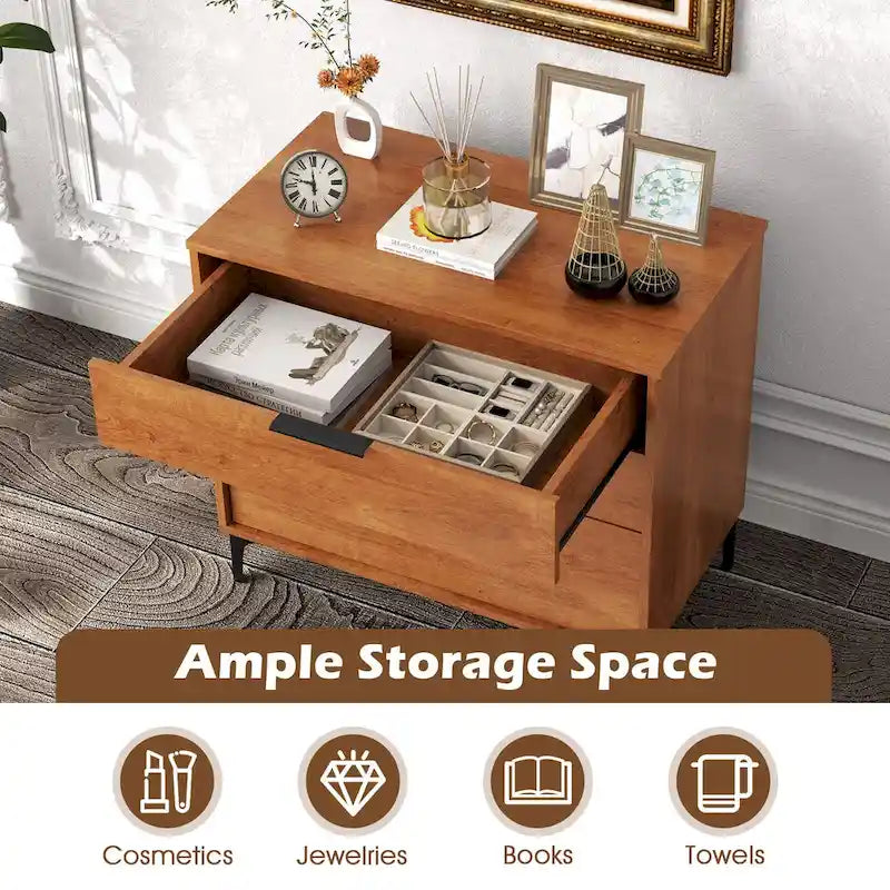 Gymax 3-Drawer Dresser w/ Metal Support Legs & Anti-tipping Kit for